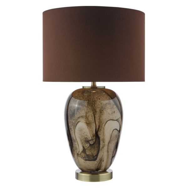 Настільна лампа Dar Lighting EGA4229 Egas Table Lamp Brown Marble Effect Glass and Antique Brass With Shade