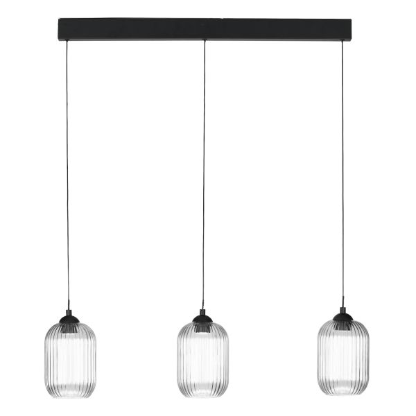 Підвісний світильник Dar Lighting EIL0322-SAW6508 Eileen 3 Light Bar Pendant Matt Black and Ribbed Glass LED