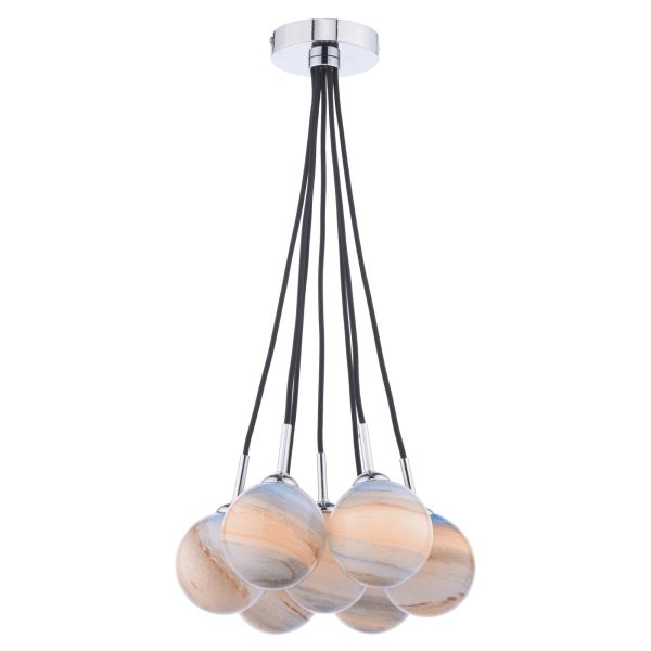 Підвісний світильник Dar Lighting ELP342-07L Elpis 7 Light Cluster Pendant Polished Chrome With Planet Style Glass