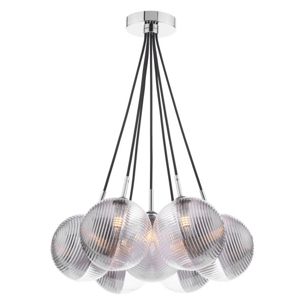 Підвісний світильник Dar Lighting ELP342-19 Elpis 7 Light Cluster Pendant Polished Chrome With Smoked/Clear Ribbed Glass