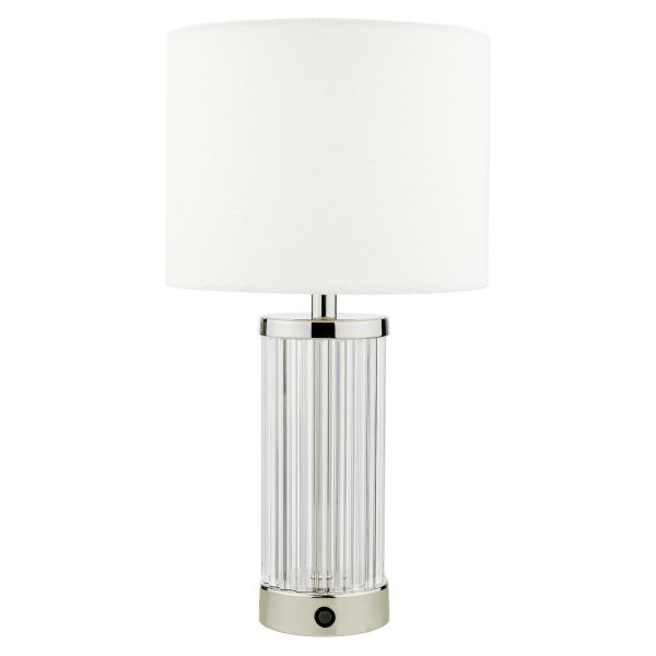 Настільна лампа Dar Lighting ENR4138 Enrico Rechargeable Table Lamp Polished Nickel and Glass With Shade LED