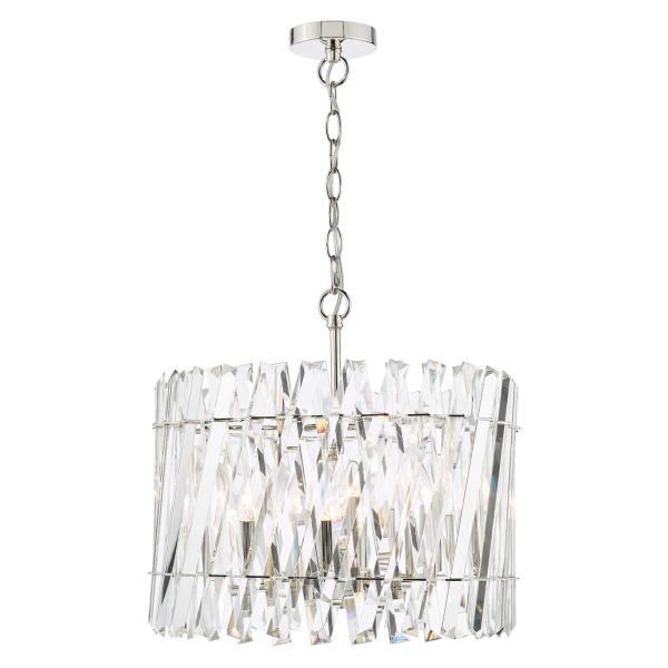 Люстра Dar Lighting ENT0638 Entwine 6 Light Pendant Polished Nickel and Crystal