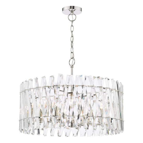 Люстра Dar Lighting ENT0838 Entwine 8 Light Pendant Polished Nickel and Crystal