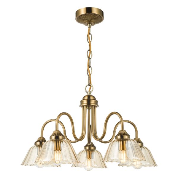 Люстра Dar Lighting ERI0563 Erika 5 Light Pendant Antique Bronze and Amber Glass
