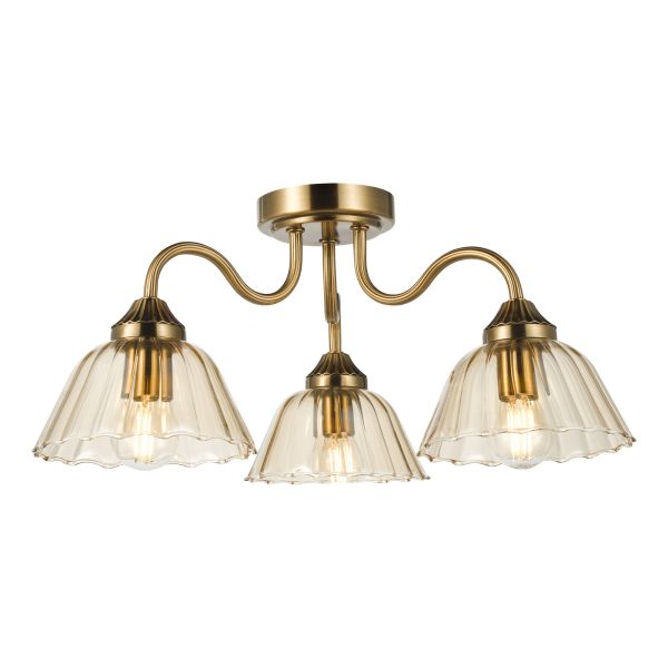 Люстра Dar Lighting ERI5363 Erika 3 Light Semi-Flush Antique Bronze and Amber Glass