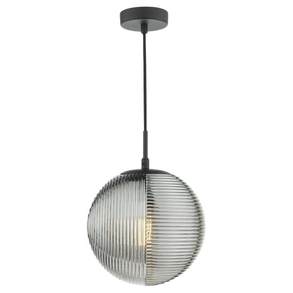Підвісний світильник Dar Lighting EVA0122 Evander Single Pendant Matt Black and Smoked Glass