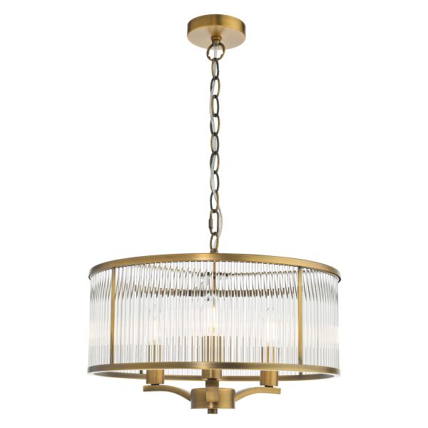 Люстра Dar Lighting EVE0363 Evelyn 3 Light Pendant Antique Bronze and Glass
