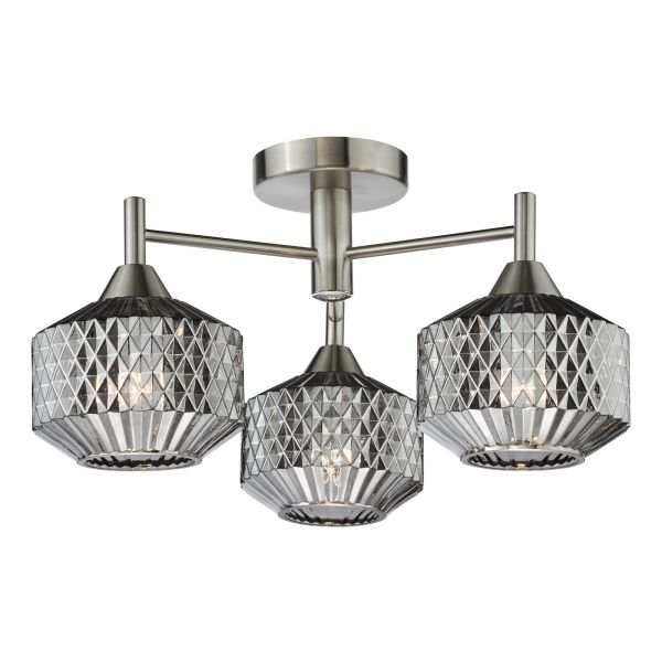 Люстра Dar Lighting FAB5338 Fabrienne 3 Light Semi-Flush Satin Nickel and Smoked Glass