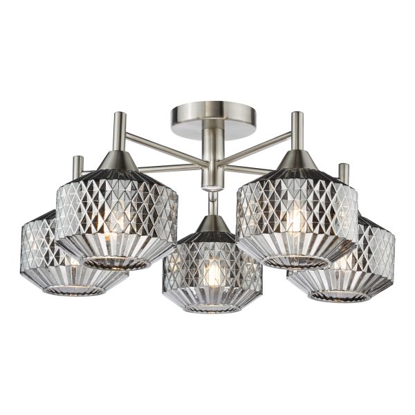 Люстра Dar Lighting FAB5438 Fabrienne 5 Light Semi-Flush Satin Nickel and Smoked Glass