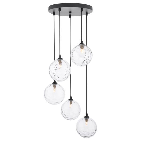 Підвісний світильник Dar Lighting FED0522-12 Federico 5 Light Cluster Pendant Matt Black With Clear Dimpled Glass