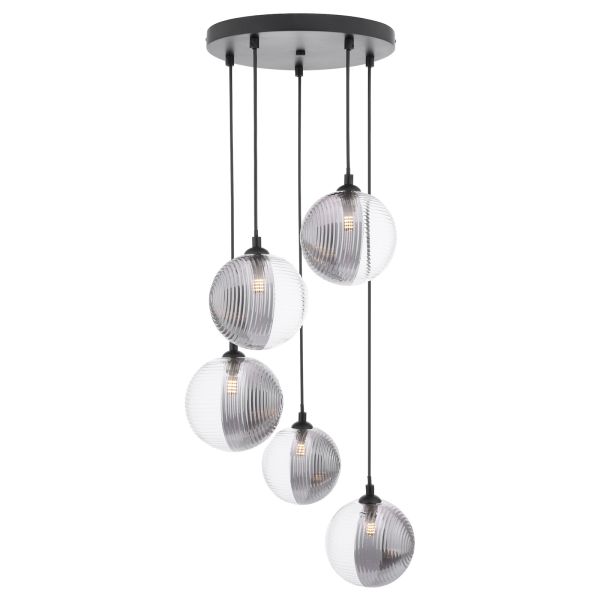 Підвісний світильник Dar Lighting FED0522-19 Federico 5 Light Cluster Pendant Matt Black With Smoked/Clear Ribbed Glass