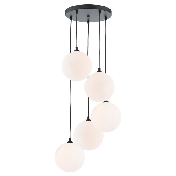 Підвісний світильник Dar Lighting FED0522-23 Federico 5 Light Cluster Pendant Matt Black With Opal Glass