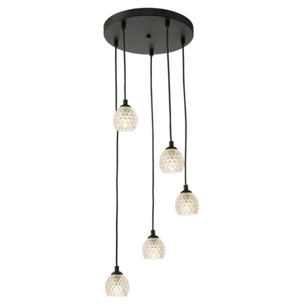 Підвісний світильник Dar Lighting FED0522-F + GL6 x 5 Federico 5 Light Cluster Pendant Matt Black