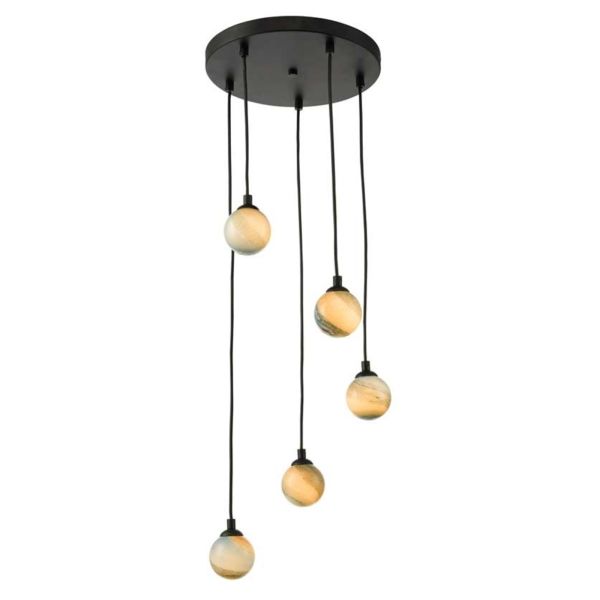 Lampa wisząca Dar Lighting FED0522-F + GL7 x 5 Federico 5 Light Cluster Pendant Matt Black