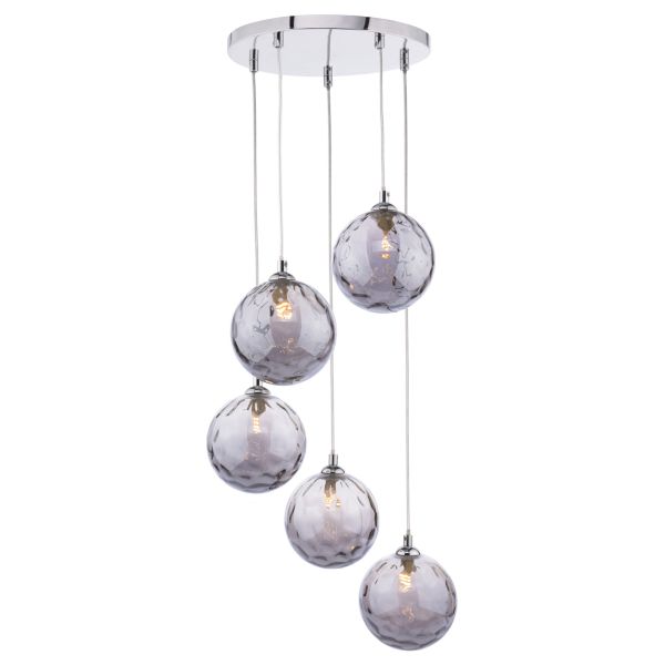 Підвісний світильник Dar Lighting FED0550-10 Federico 5 Light Cluster Pendant Polished Chrome With Smoked Dimpled Glass