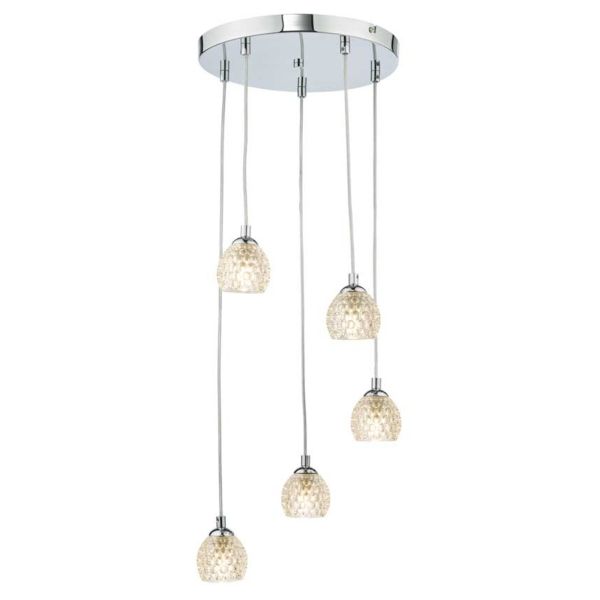 Lampa wisząca Dar Lighting FED0550-F + GL6 x 5 Federico 5 Light Cluster Pendant Polished Chrome