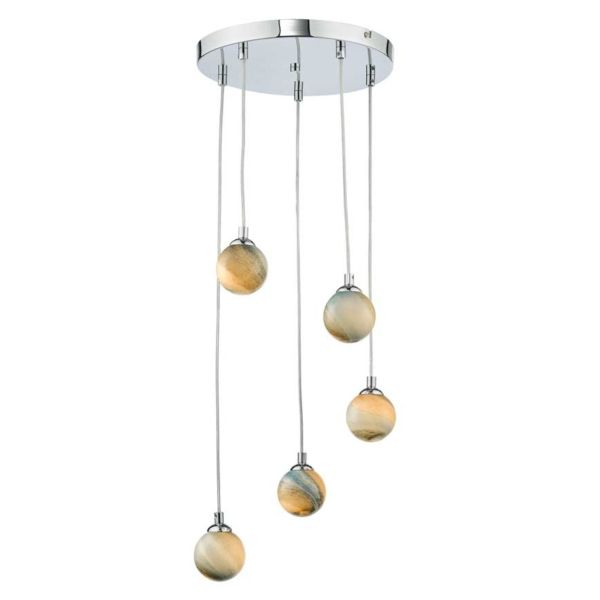 Lampa wisząca Dar Lighting FED0550-F + GL7 x 5 Federico 5 Light Cluster Pendant Polished Chrome