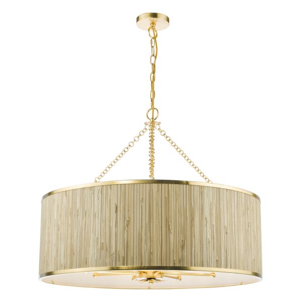 Люстра Dar Lighting FEN0835 Fenella 8 Light Pendant Gold Leaf and Seagrass Shade
