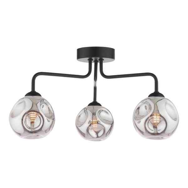 Żyrandol Dar Lighting FEY0322-28 Feya 3 Light Semi Flush Matt Black With Closed Organic Smoked Glass
