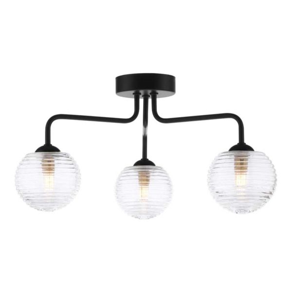 Żyrandol Dar Lighting FEY0322-F + GL8 x 3 Feya 3 Light Semi Flush Matt Black