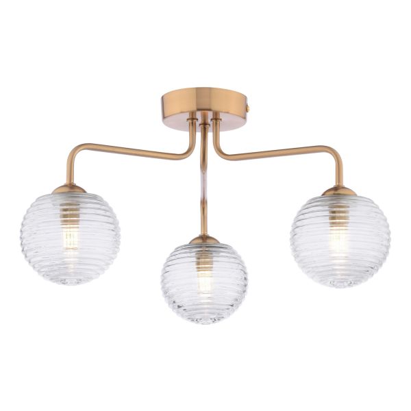 Люстра Dar Lighting FEY0363-08 Feya 3 Light Semi-Flush Antique Bronze With Ribbed Glass