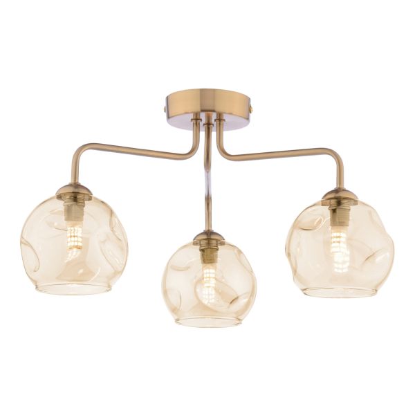 Люстра Dar Lighting FEY0363-16 Feya 3 Light Semi-Flush Antique Bronze With Organic Amber Glass