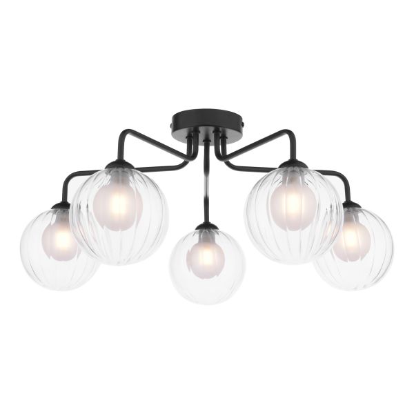 Люстра Dar Lighting FEY0522-20 Feya 5 Light Semi Flush Matt Black With Clear/Opal Glass