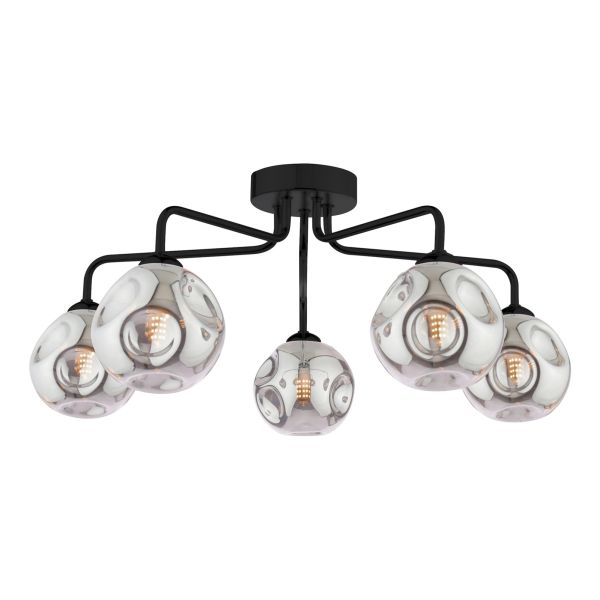 Люстра Dar Lighting FEY0522-28 Feya 5 Light Semi Flush Matt Black With Closed Organic Smoked Glass