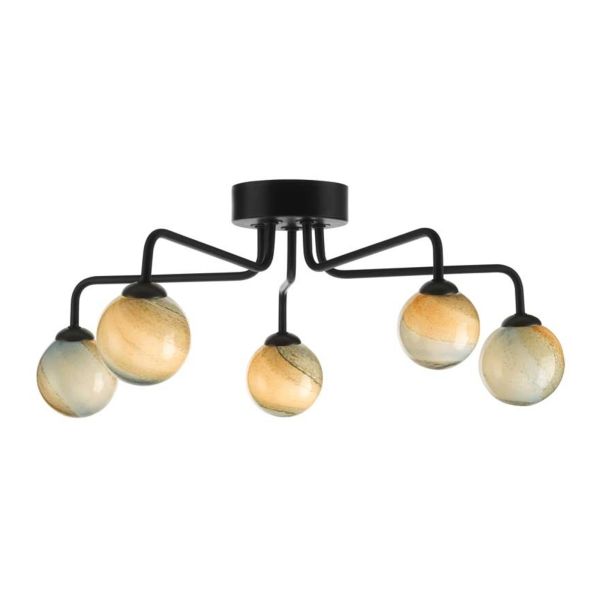 Люстра Dar Lighting FEY0522-F + GL7 x 5 Feya 5 Light Semi Flush Matt Black