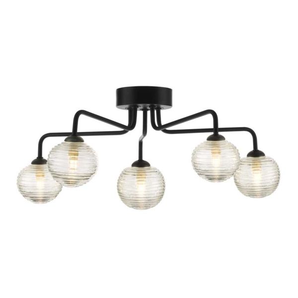 Żyrandol Dar Lighting FEY0522-F + GL8 x 5 Feya 5 Light Semi Flush Matt Black