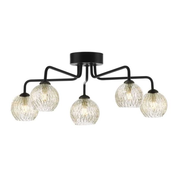 Żyrandol Dar Lighting FEY0522-F + GL9 x 5 Feya 5 Light Semi Flush Matt Black