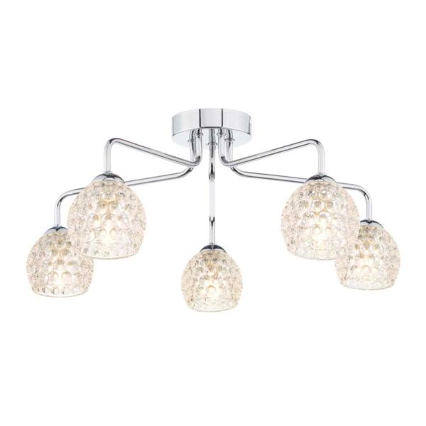 Żyrandol Dar Lighting FEY0550-F + GL6 x 5 Feya 5 Light Semi Flush Polished Chrome