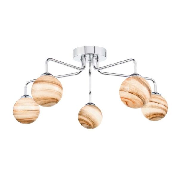 Люстра Dar Lighting FEY0550-F + GL7 x 5 Feya 5 Light Semi Flush Polished Chrome