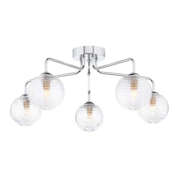 Люстра Dar Lighting FEY0550-F + GL8 x 5 Feya 5 Light Semi Flush Polished Chrome