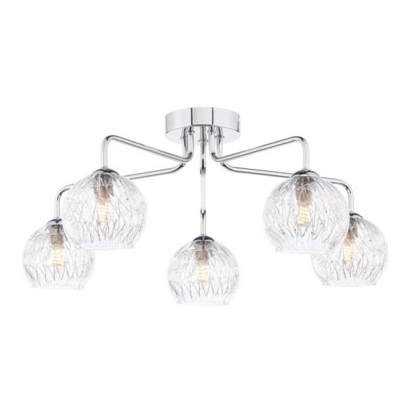 Люстра Dar Lighting FEY0550-F + GL9 x 5 Feya 5 Light Semi Flush Polished Chrome