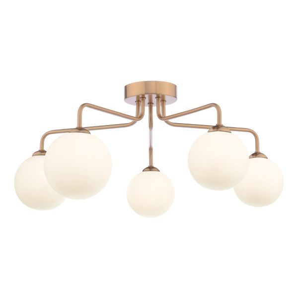 Люстра Dar Lighting FEY0563-02 Feya 5 Light Semi-Flush Antique Bronze With Opal Glass