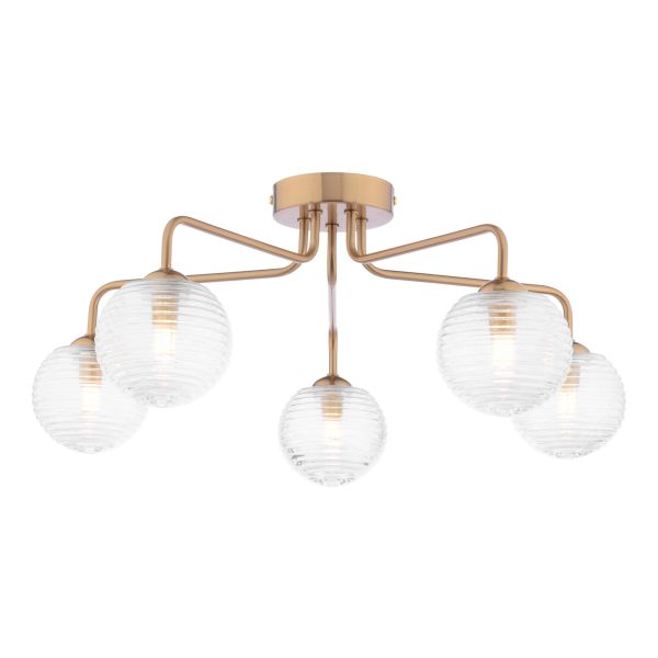 Люстра Dar Lighting FEY0563-08 Feya 5 Light Semi-Flush Antique Bronze With Ribbed Glass