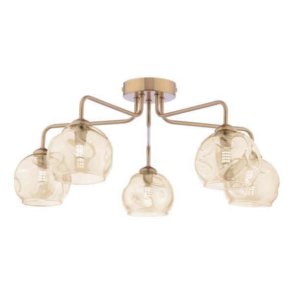 Люстра Dar Lighting FEY0563-16 Feya 5 Light Semi-Flush Antique Bronze With Organic Amber Glass