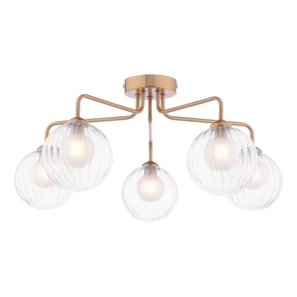 Люстра Dar Lighting FEY0563-20 Feya 5 Light Semi-Flush Antique Bronze With Clear/Opal Glass