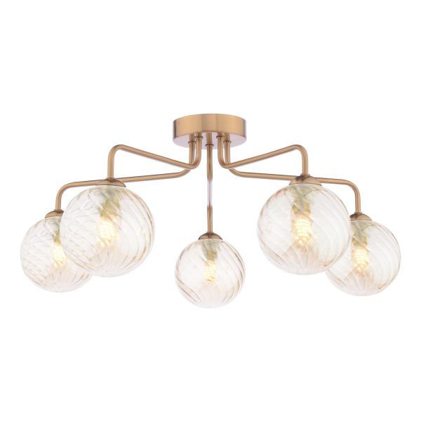 Люстра Dar Lighting FEY0563-25 Feya 5 Light Semi-Flush Antique Bronze With Twisted Amber Glass