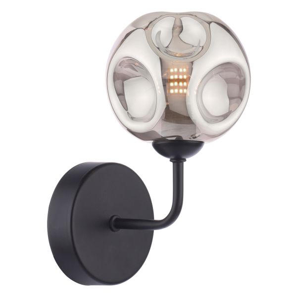 Бра Dar Lighting FEY0722-28 Feya Wall Light Matt Black With Closed Organic Smoked Glass