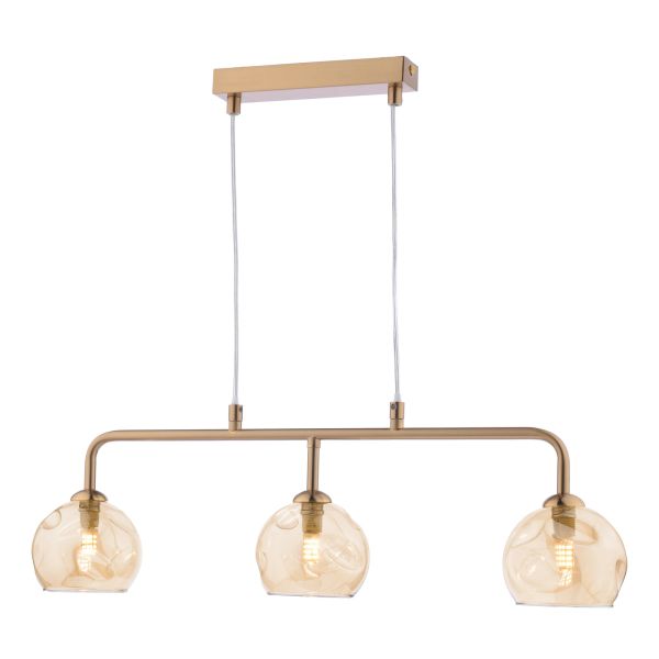 Lampa wisząca Dar Lighting FEY6263-16 Feya 3 Light Bar Pendant Antique Bronze With Organic Amber Glass
