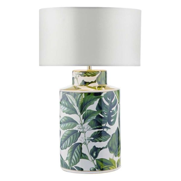 Lampa stołowa Dar Lighting FIL4224 + HIL1315 Hilda Filip Table Lamp Green Leaf Print