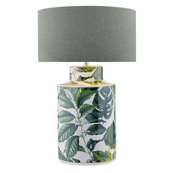 Lampa stołowa Dar Lighting FIL4224 + PYR1439 Pyramid Filip Table Lamp Green Leaf Print