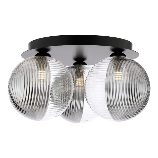 Люстра Dar Lighting FOL5322-19 Foley 3 Light Flush Matt Black With Smoked/Clear Ribbed Glass