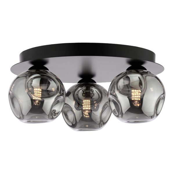 Люстра Dar Lighting FOL5322-28 Foley 3 Light Flush Matt Black With Closed Organic Smoked Glass
