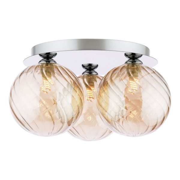 Люстра Dar Lighting FOL5350-26 Foley 3 Light Flush Polished Chrome With Twisted Amber Glass