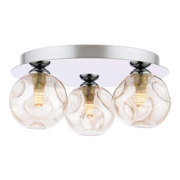 Люстра Dar Lighting FOL5350-27 Foley 3 Light Flush Polished Chrome With Closed Organic Amber Glass
