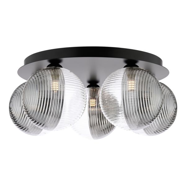 Żyrandol Dar Lighting FOL5422-19 Foley 5 Light Flush Matt Black With Smoked/Clear Ribbed Glass