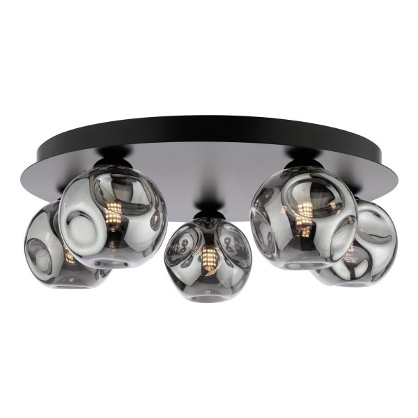 Żyrandol Dar Lighting FOL5422-28 Foley 5 Light Flush Matt Black With Closed Organic Smoked Glass